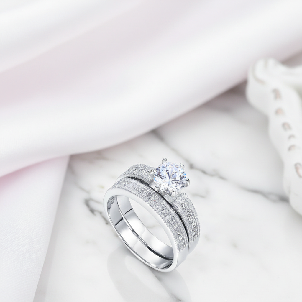 Vintage Option 1.25 Ct Diamond Option 2-Pc Engagement Ring Set-Black Diamonds New York