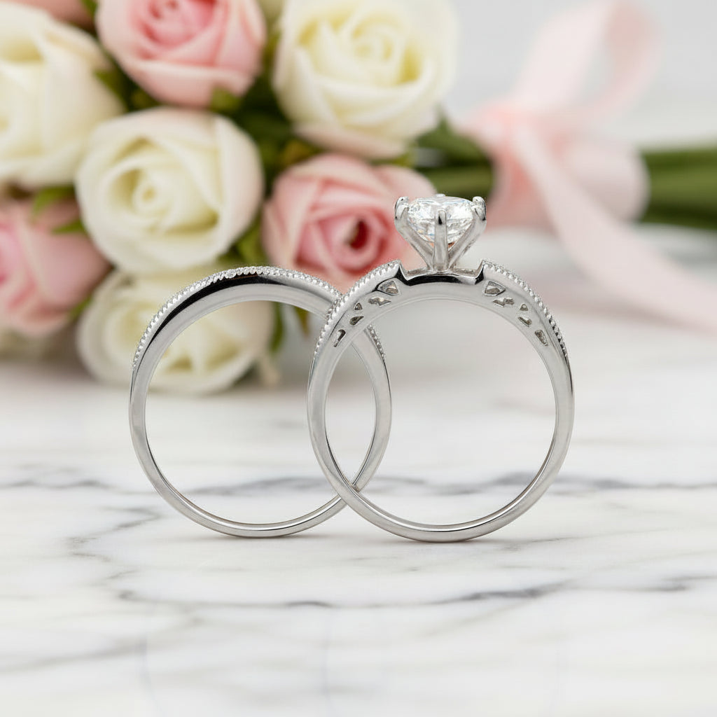 Vintage Option 1.25 Ct Diamond Option 2-Pc Engagement Ring Set-Black Diamonds New York