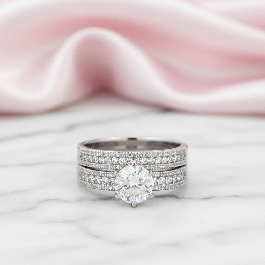 Vintage Option 1.25 Ct Diamond Option 2-Pc Engagement Ring Set-Black Diamonds New York