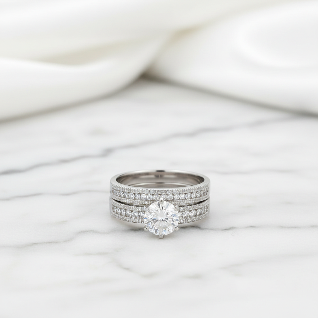 Vintage Option 1.25 Ct Diamond Option 2-Pc Engagement Ring Set-Black Diamonds New York