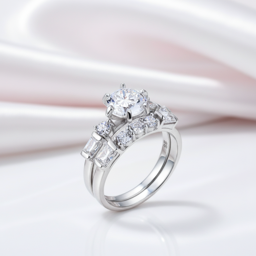 2.0 Ct Diamond Option 2-Pc Vintage Option Engagement Ring Set-Black Diamonds New York