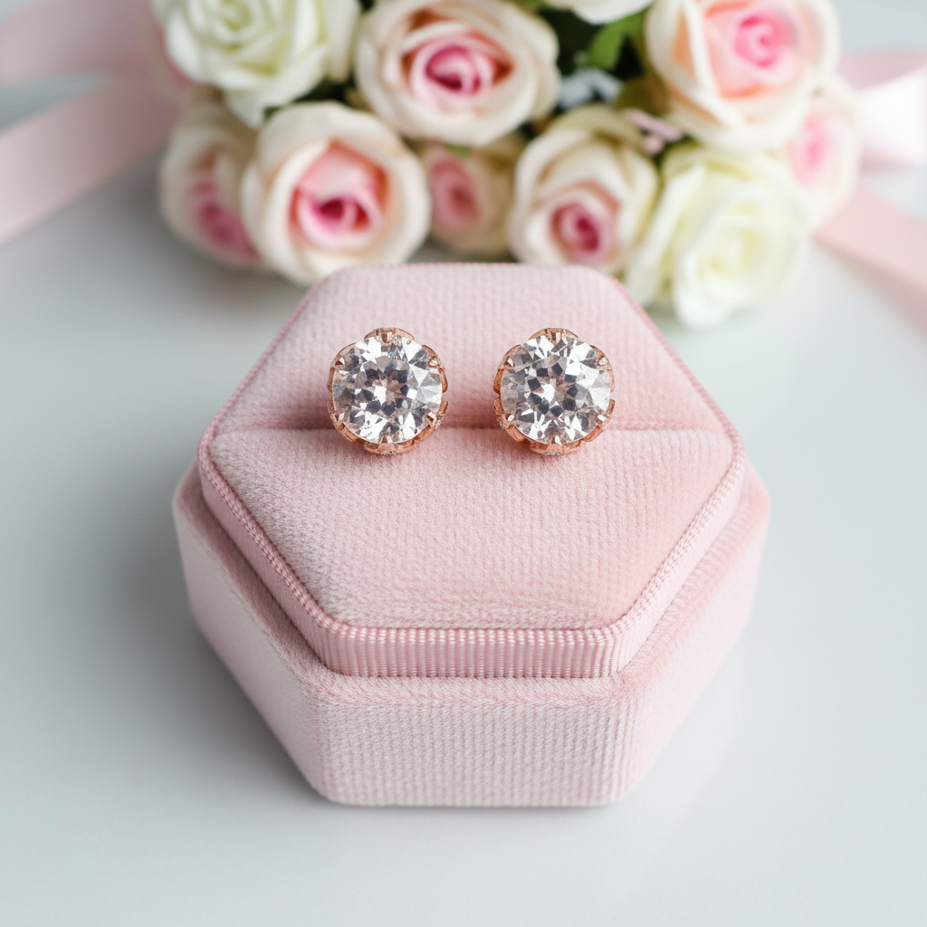 14k Rose Gold Vintage Option Topaz Stud Earrings-Black Diamonds New York