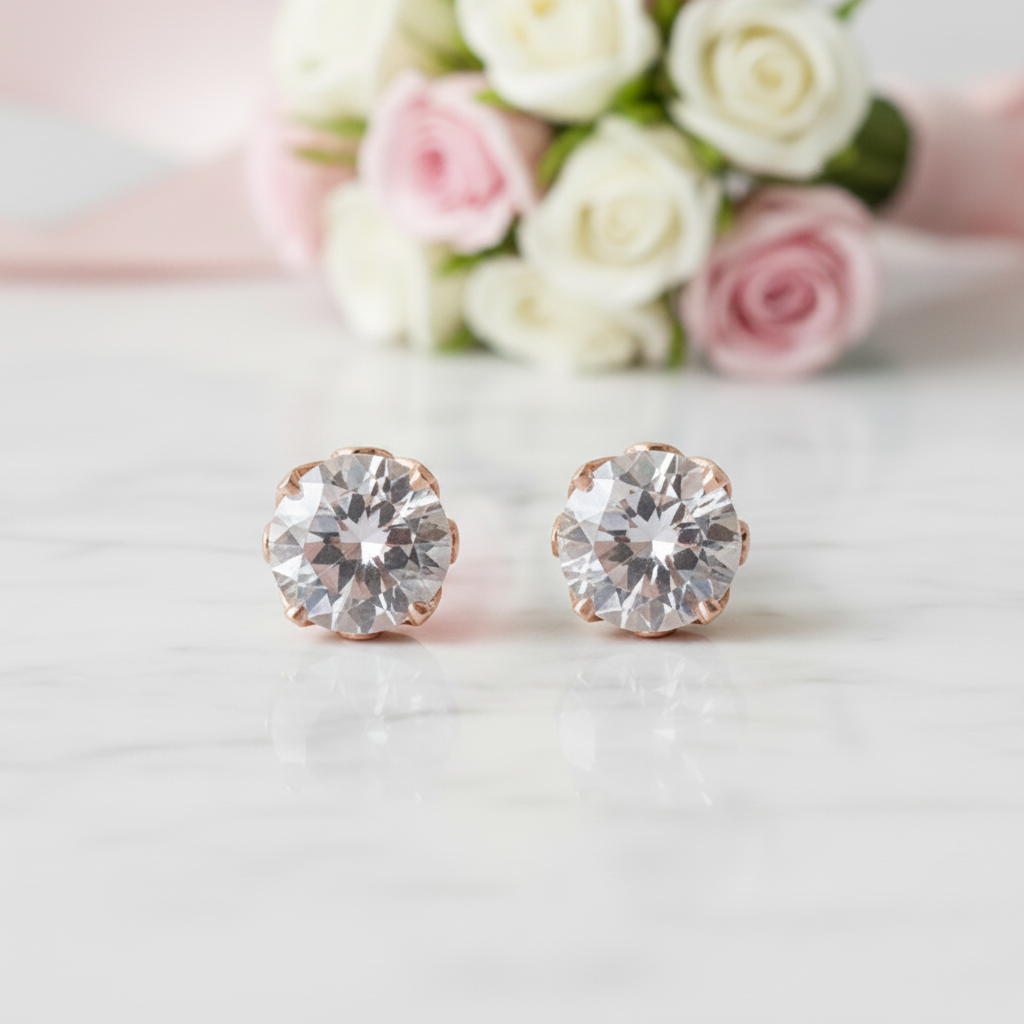 14k Rose Gold Vintage Option Topaz Stud Earrings-Black Diamonds New York