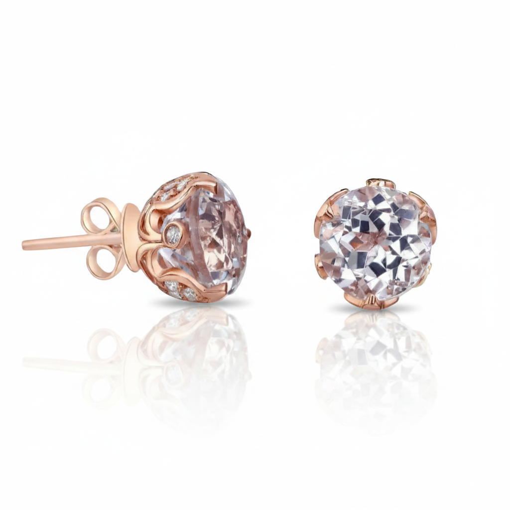 14k Rose Gold Vintage Option Topaz Stud Earrings-Black Diamonds New York