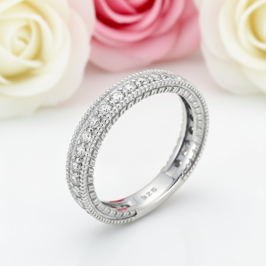 Vintage Style Art Deco Diamond Eternity Wedding Band-Black Diamonds New York