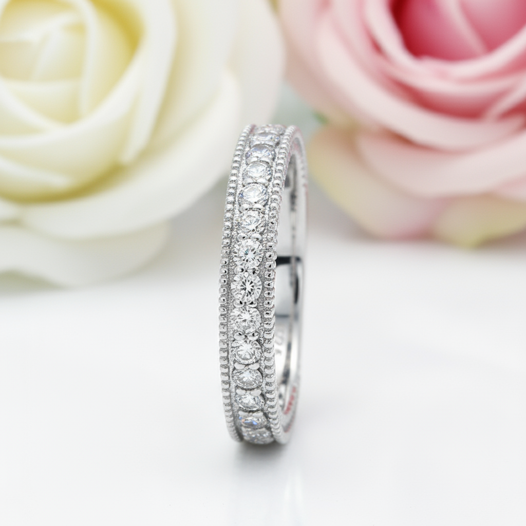Vintage Style Art Deco Diamond Eternity Wedding Band-Black Diamonds New York