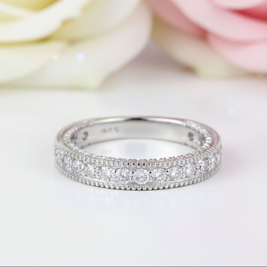 Vintage Style Art Deco Diamond Eternity Wedding Band-Black Diamonds New York