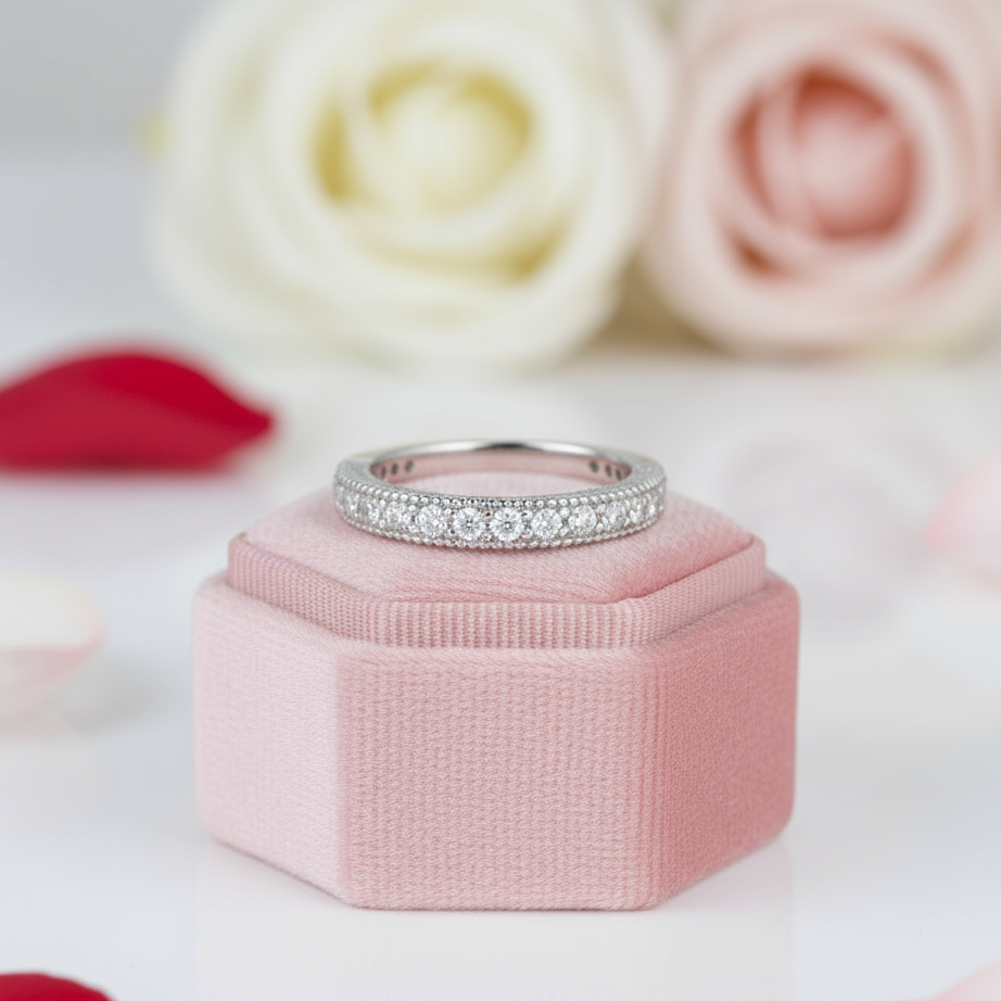 Vintage Style Art Deco Diamond Eternity Wedding Band-Black Diamonds New York