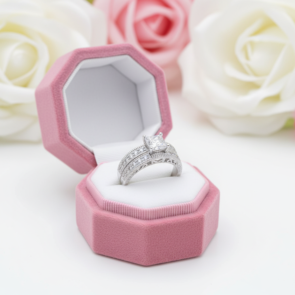 Vintage Style Victorian Art Deco 1.0 Ct Diamond 2-Pc Engagement Ring Set-Black Diamonds New York