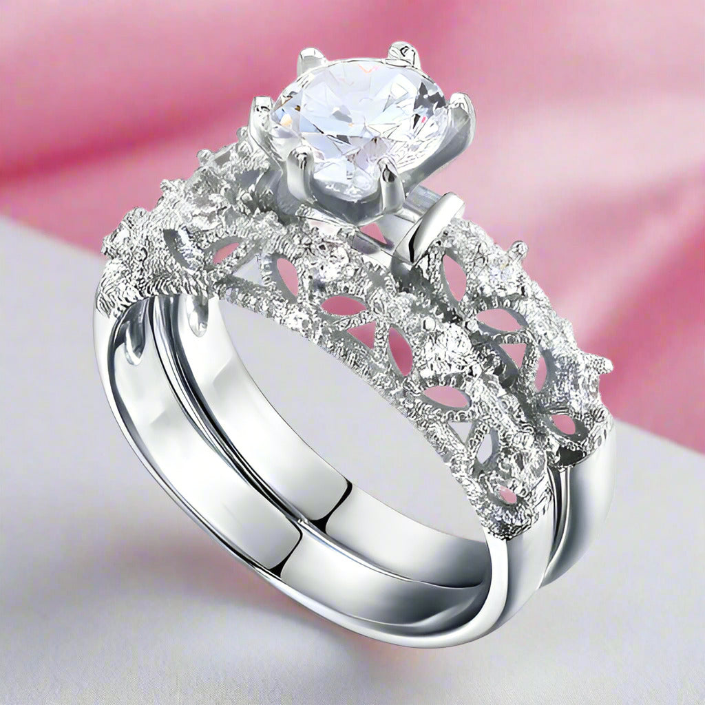 Vintage Style Victorian Art Deco 1.25 Ct Diamond 2-Pcs Engagement Ring Set-Black Diamonds New York