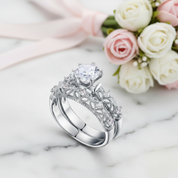 Vintage Option Victorian Art Deco 1.25 Ct Diamond Option 2-Pcs Engagement Ring Set-Black Diamonds New York
