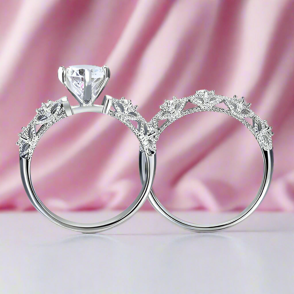 Vintage Style Victorian Art Deco 1.25 Ct Diamond 2-Pcs Engagement Ring Set-Black Diamonds New York