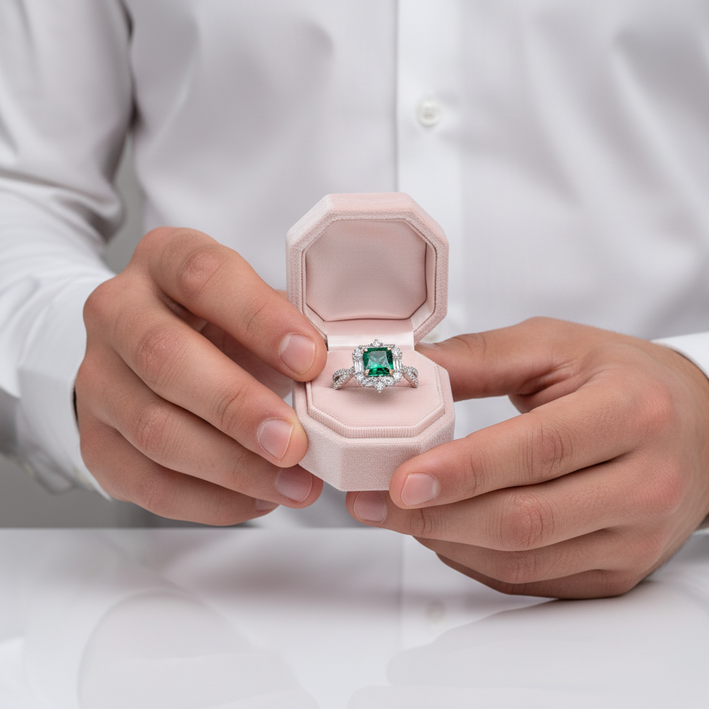 Vintage Twist Emerald Green Princess Cut Engagement Ring-Black Diamonds New York