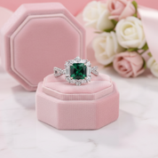 Vintage Twist Emerald Green Princess Cut Engagement Ring-Black Diamonds New York