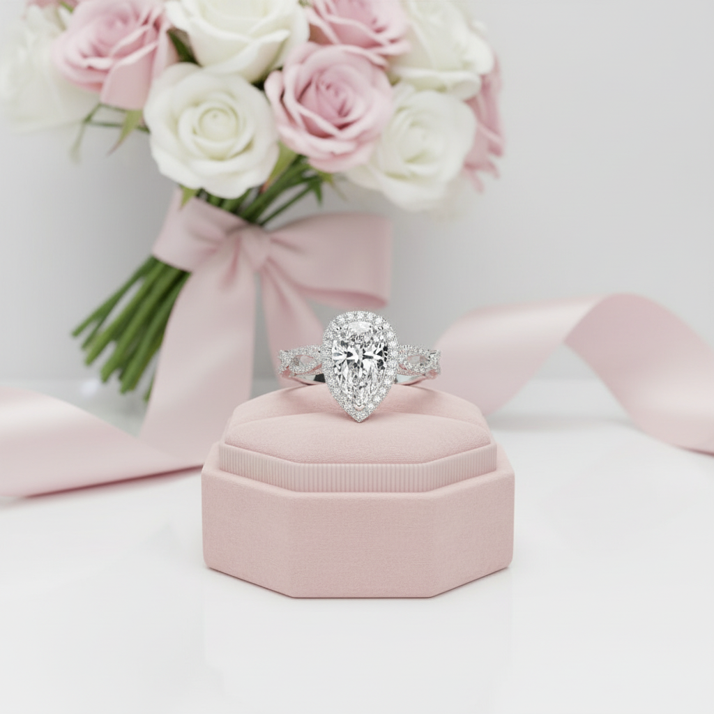 Vintage Twist Halo Pear Cut Engagement Ring-Black Diamonds New York