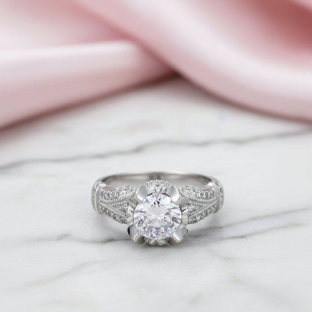 Vintage Victorian Style 2.0 Ct Diamond Option Engagement Ring-Black Diamonds New York