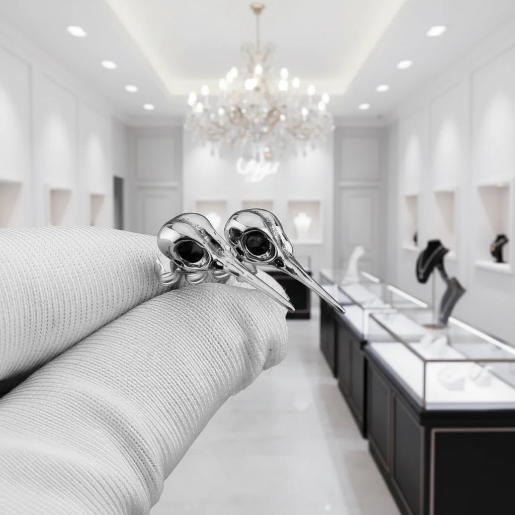 Vintage Viking Raven Stud Earrings-Black Diamonds New York