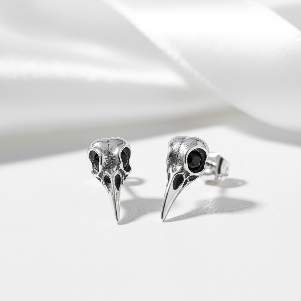 Vintage Viking Raven Stud Earrings-Black Diamonds New York