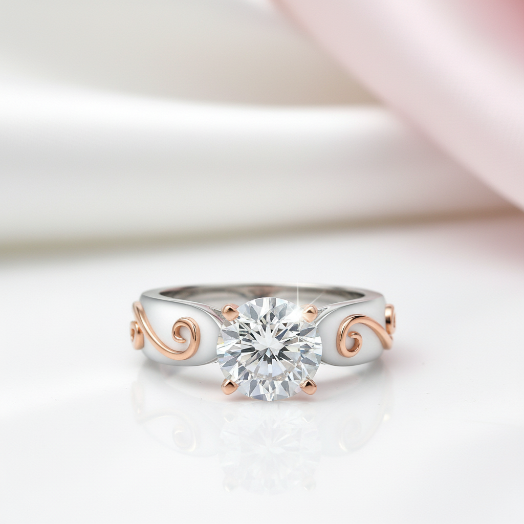 Round Diamond Option with Rose Gold Vine Vintage Wedding Ring-Black Diamonds New York