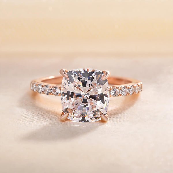 VIP 9K Rose Gold 3.0ct Cushion Cut White Sapphire Engagement Ring (Aftersale Service)-Black Diamonds New York