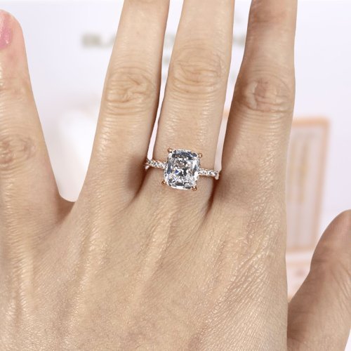 VIP 9K Rose Gold 3.0ct Cushion Cut White Sapphire Engagement Ring (Aftersale Service)-Black Diamonds New York