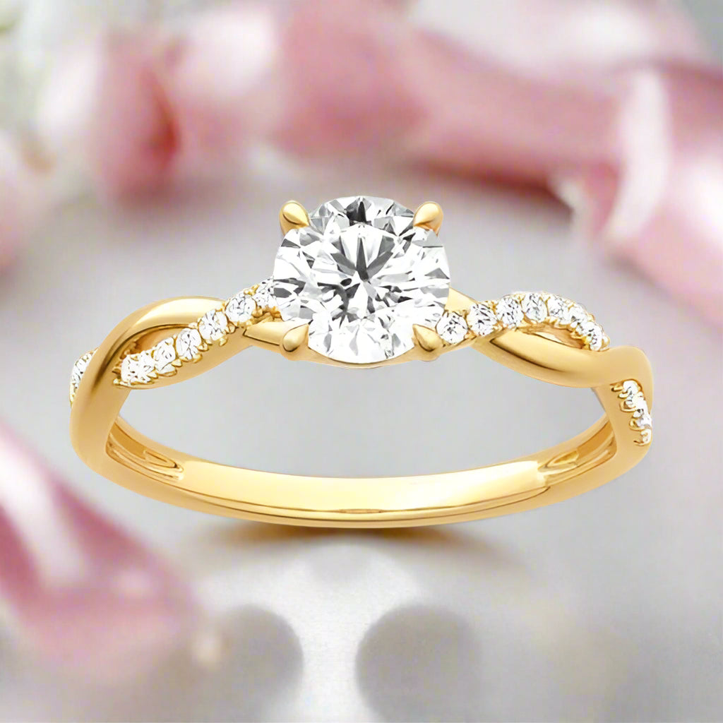 VIP Custom Dream Ring- 1.25 Carat Round Cut Twist Yellow Gold Promise Ring (Aftersale Service)-Black Diamonds New York