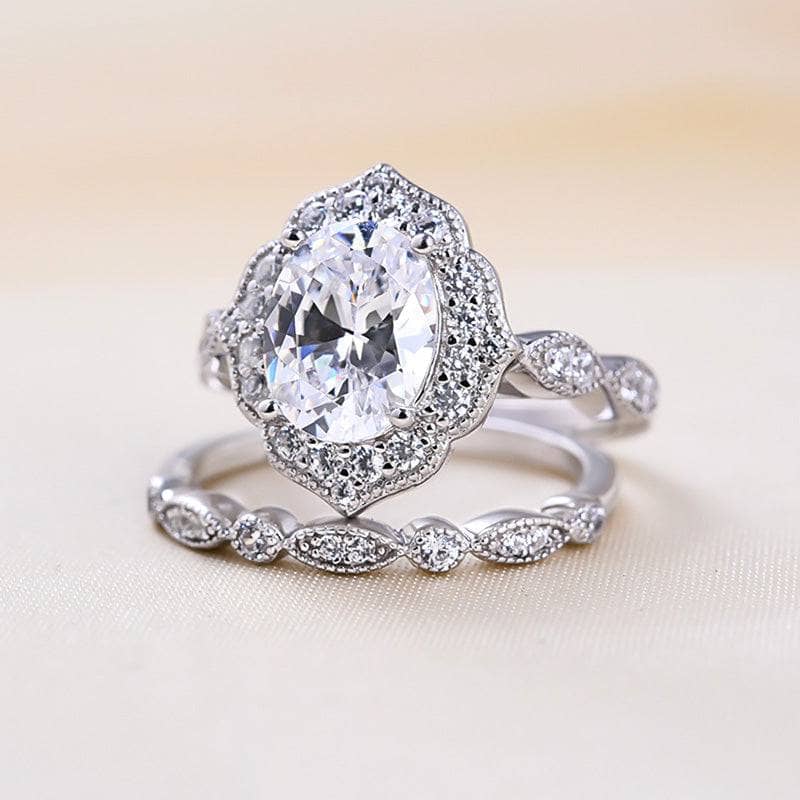 VIP Custom Upgrade- Milgrain Halo Oval Cut Vintage Wedding Set (Aftersale Service)-Black Diamonds New York