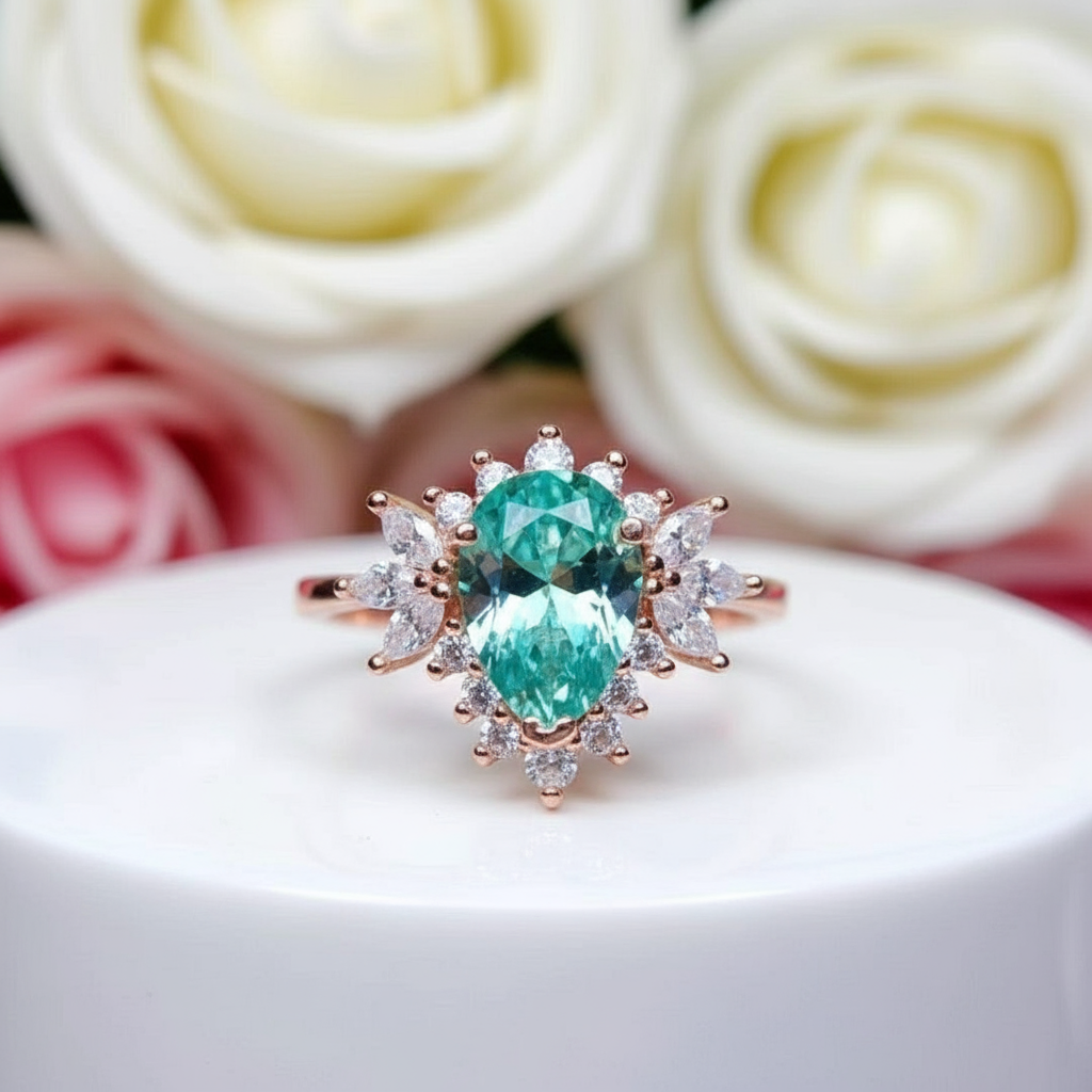 Water Drop Style 1.5ct Green Diamond Ring-Black Diamonds New York