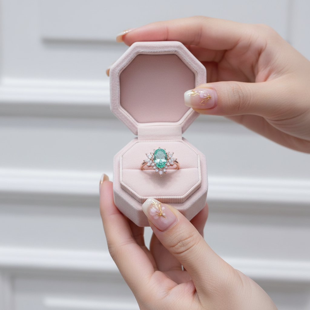 Water Drop Style 1.5ct Green Diamond Ring