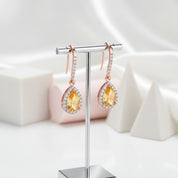 Water Drop Yellow Citrine Stone Dangle Earrings-Black Diamonds New York