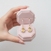 Water Drop Yellow Citrine Stone Dangle Earrings-Black Diamonds New York