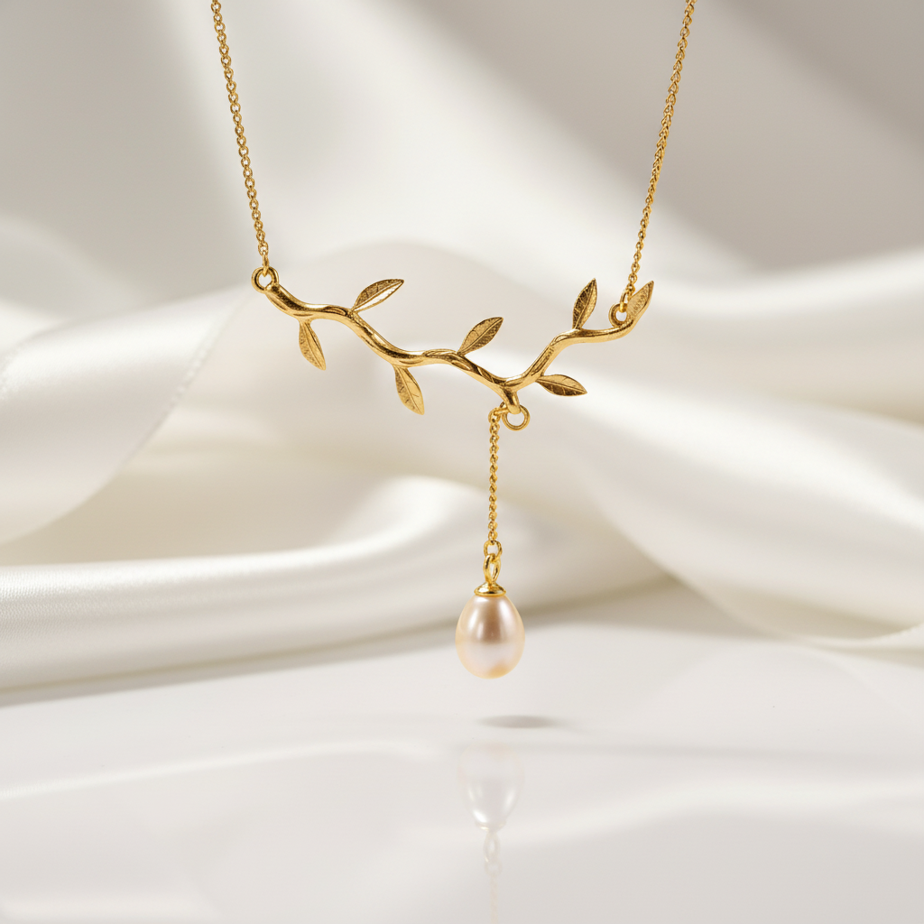 Waterdrops from the Olive Leaves Necklace-Black Diamonds New York