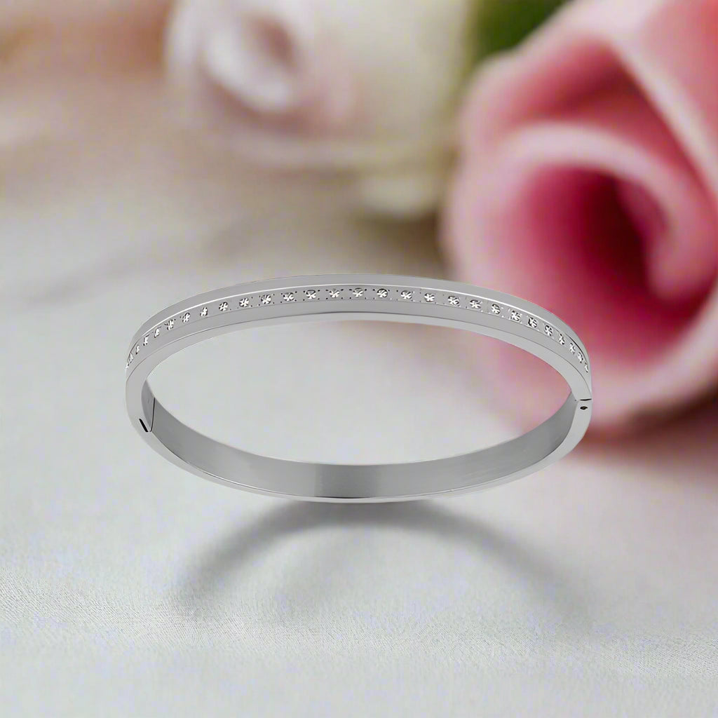 Waterproof Women's Bangle with Round Diamond-Black Diamonds New York