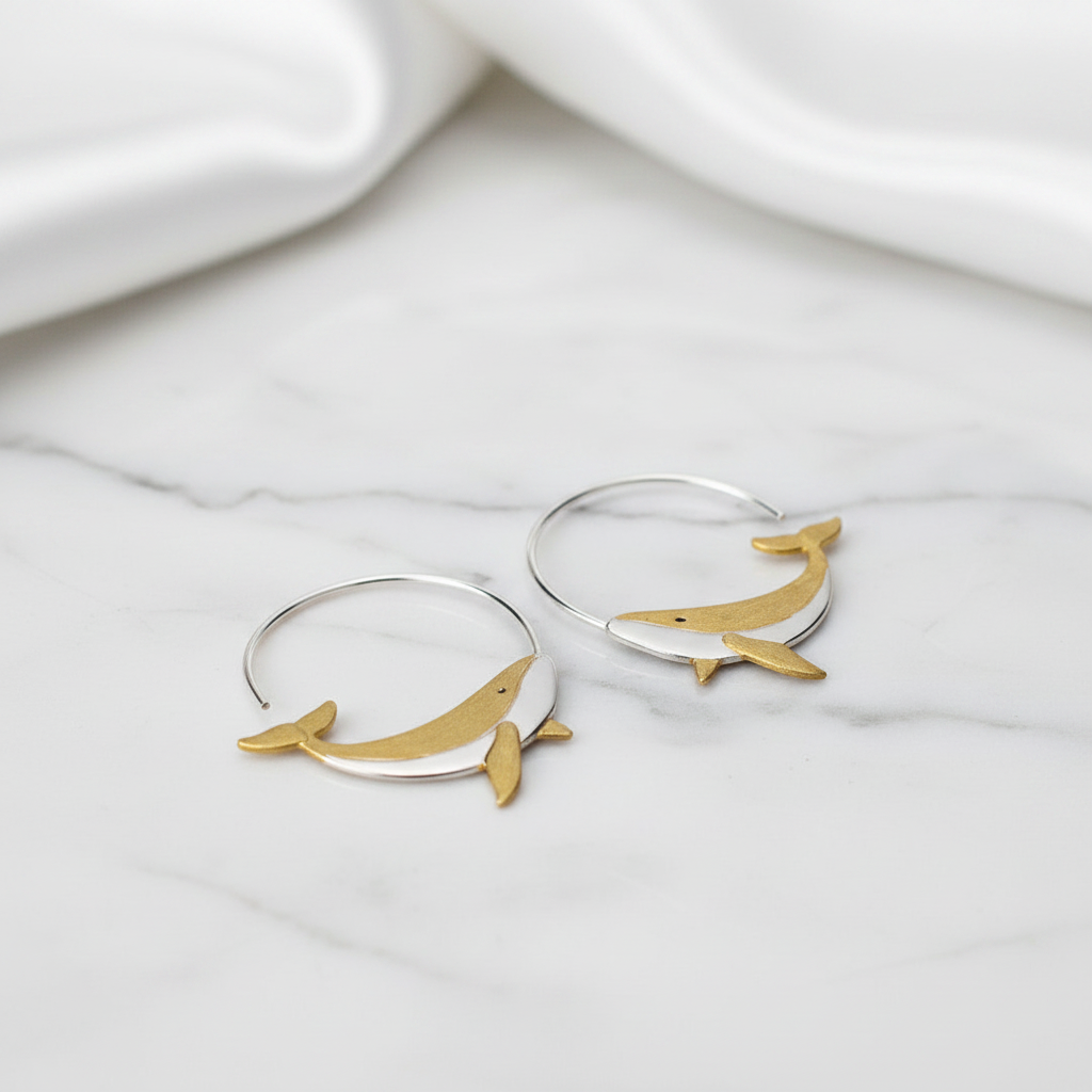 Whale Round Hoop Earrings-Black Diamonds New York