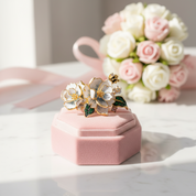 White Enamel Flower Ring with Diamond Option & Spinel-Black Diamonds New York