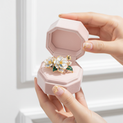 White Enamel Flower Ring with Diamond Option & Spinel-Black Diamonds New York