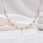 White Freshwater Pearl 18k Yellow Gold Necklace-Black Diamonds New York