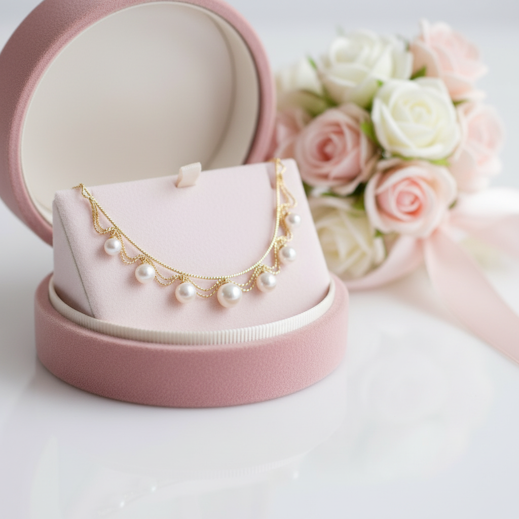 White Freshwater Pearl 18k Yellow Gold Necklace-Black Diamonds New York