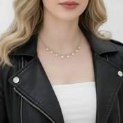 White Freshwater Pearl 18k Yellow Gold Necklace-Black Diamonds New York