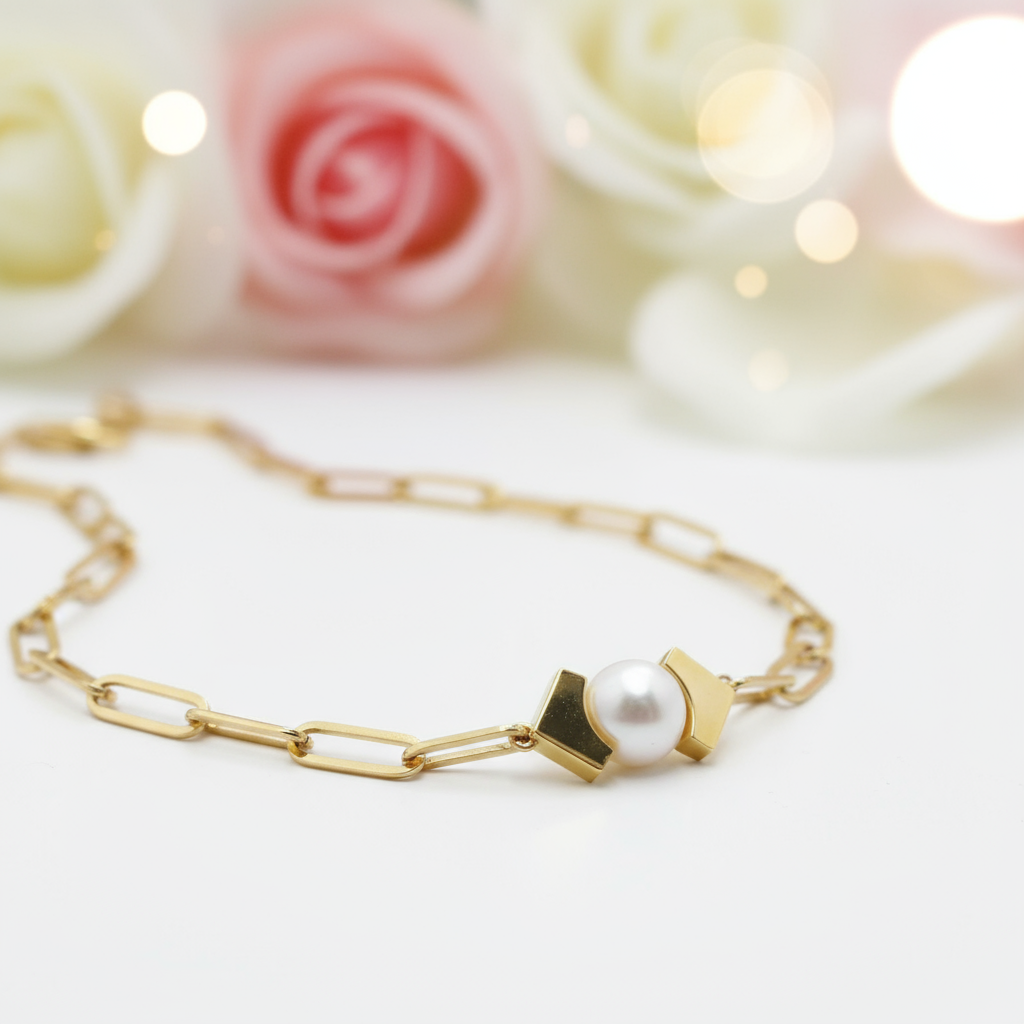 White Freshwater Pearl 18K Yellow Gold Necklace-Black Diamonds New York