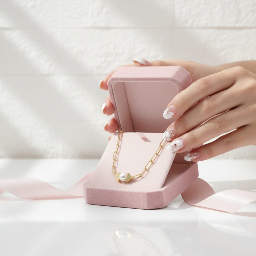 White Freshwater Pearl 18K Yellow Gold Necklace-Black Diamonds New York