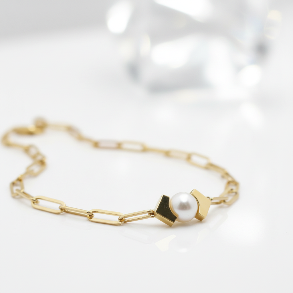 White Freshwater Pearl 18K Yellow Gold Necklace-Black Diamonds New York