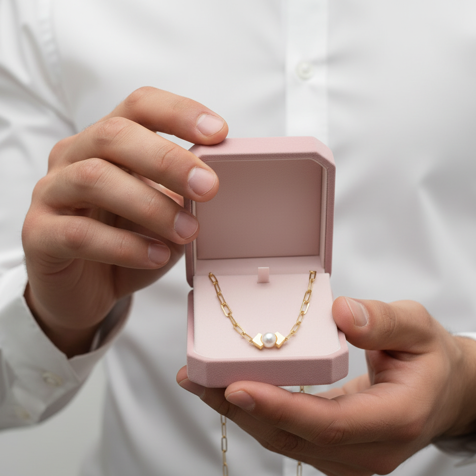 White Freshwater Pearl 18K Yellow Gold Necklace-Black Diamonds New York