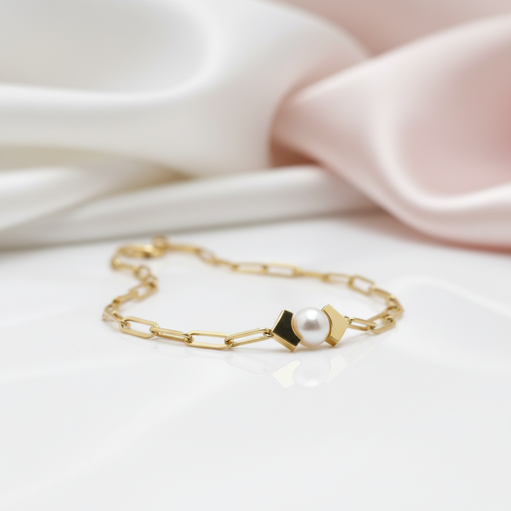 White Freshwater Pearl 18K Yellow Gold Necklace-Black Diamonds New York