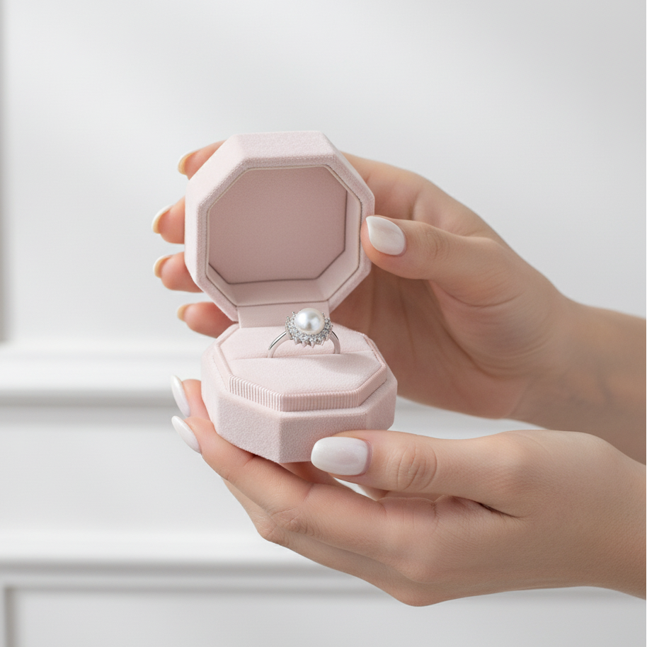 White Freshwater Pearl Halo Ring-Black Diamonds New York