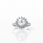 White Freshwater Pearl Halo Ring-Black Diamonds New York