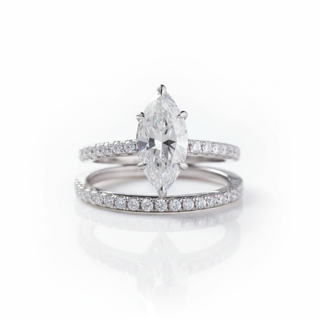 White Gold 1.5ct Marquise Cut Wedding Set-Black Diamonds New York