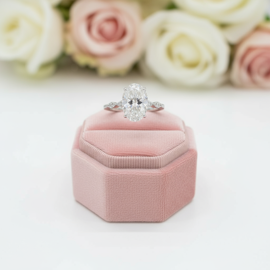 White Gold 3.5ct Oval Cut Diamond Engagement Ring-Black Diamonds New York