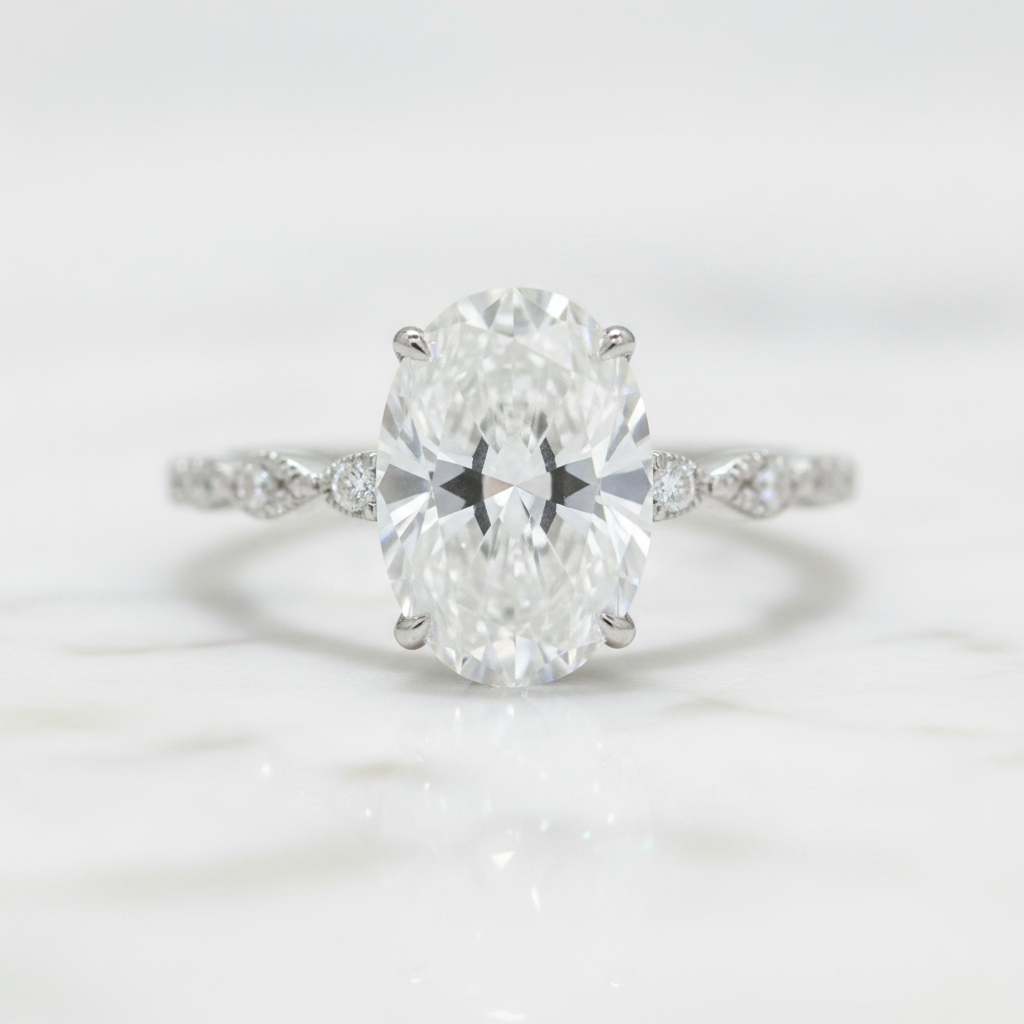 White Gold 3.5ct Oval Cut Diamond Option Engagement Ring-Black Diamonds New York