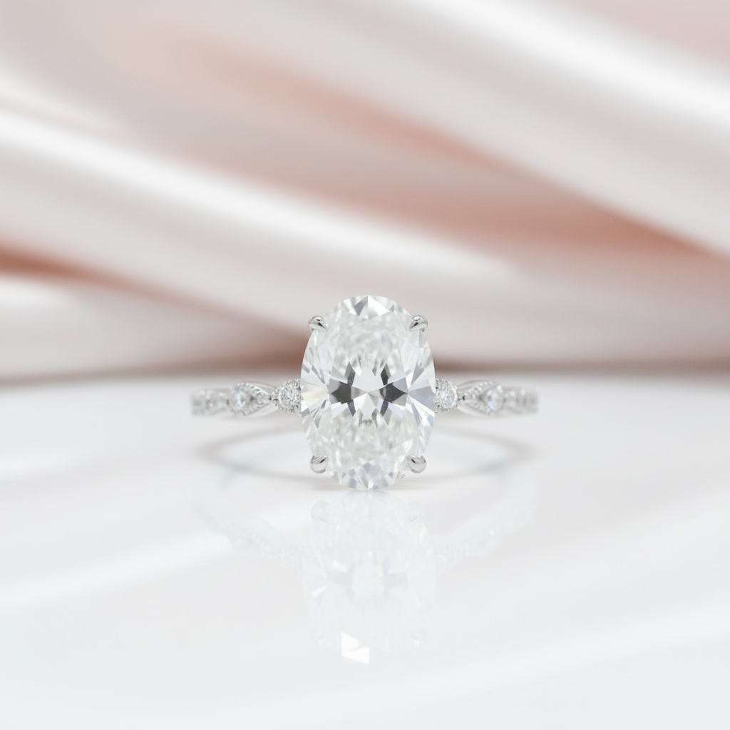 White Gold 3.5ct Oval Cut Diamond Option Engagement Ring-Black Diamonds New York